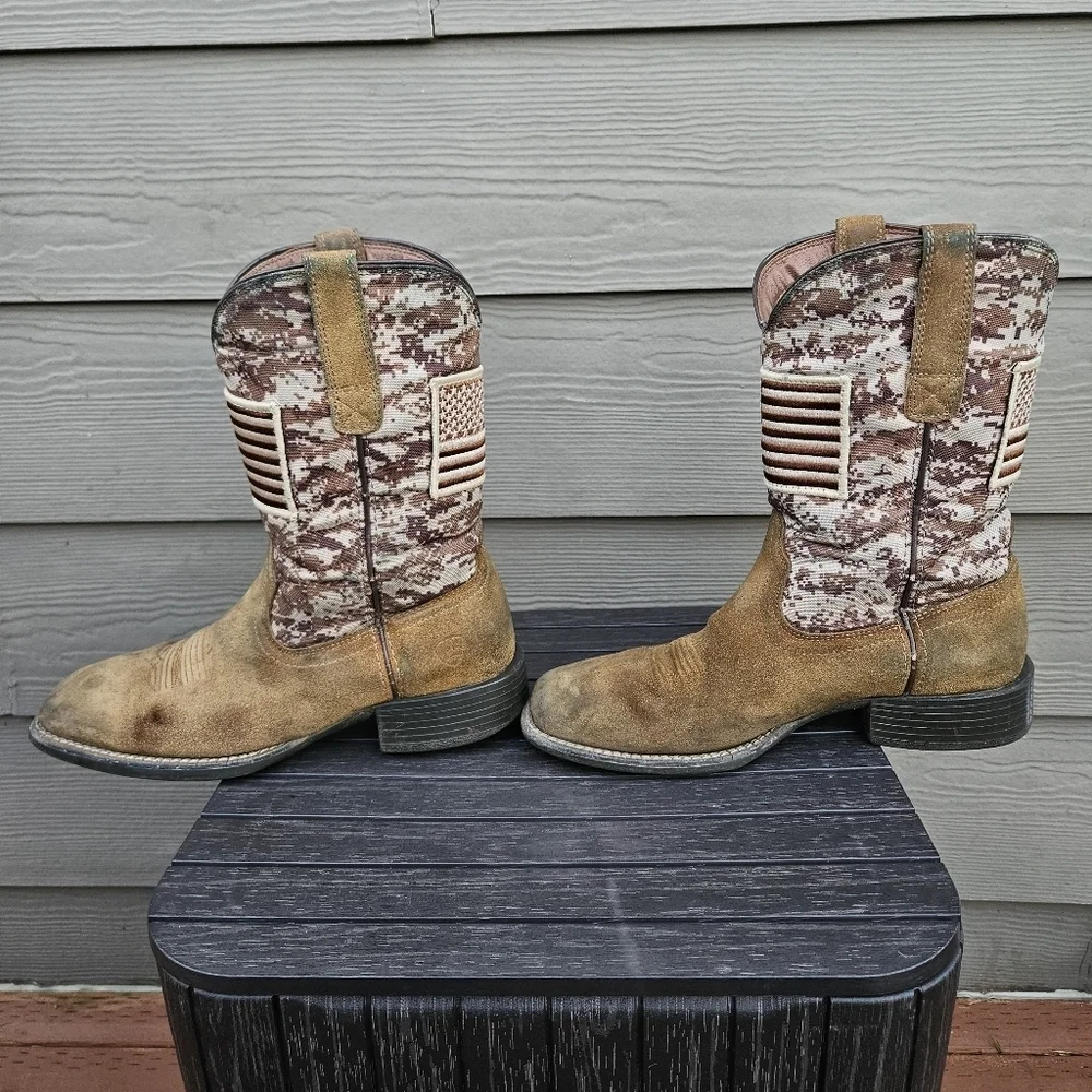 Ariat Sport Patriot Western Boot Mocha/Sand Camo Brown Cowboy Flag Mens 8.5 D